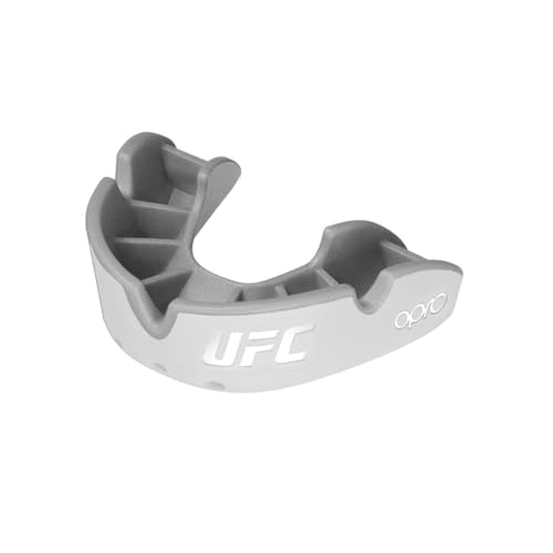 OPRO Silver Level UFC Moldable Mouth Guard Essential Fit (White/Silver) Kids Youth Boxing Mouthguard for MMA & Impact Sports, Self-Fit Mouth Guard for Sports, Football & Hockey - Includes Case - color: Ufc - White/Silver, size: Youth (Under 10)