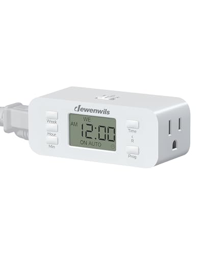 DEWENWILS 7 Day Heavy Duty Timers for Electrical Outlets, Dual Outlet Digital Timer, 3 Prong Programmable Light Timer for Indoor Lamp, Light, Fan, Pets, Home, Kitchen, Office, 125V 60Hz, 1 Pack - color: 7day, size: 1pack