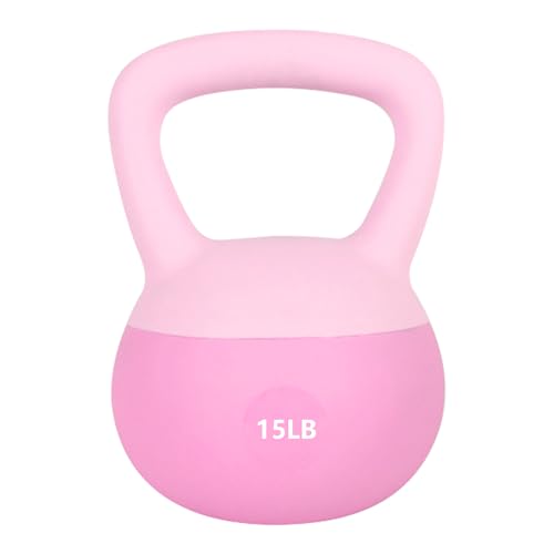 Leikefitness Soft Kettlebells,Weights for Women and Men,Home workout. | Color Coded Anti Slip Grip Kettlebell,Cushioned Impact-Resistant Base,Wide Handle Design - color: PINK, size: 15 pounds