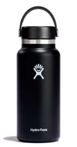 Hydro Flask Water Bottle - Insulated Stainless Steel - Wide Mouth Flex Lid, Non Spill, Leakproof and Refillable in 32 Oz Black - color: Black, style: 32 Oz