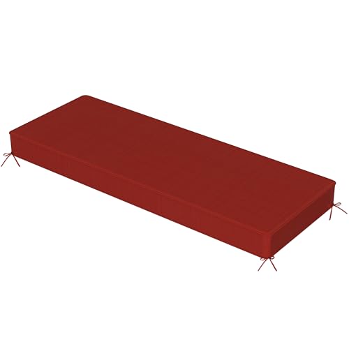 Sundale Outdoor Olefin Bench Cushion， Water-Resistant Patio Couch Cushion, Loveseat Sofa Pad with Straps Red, 59 x 18 x 4 Inches - color: Red, size: 59 X 18 X 4 Inch