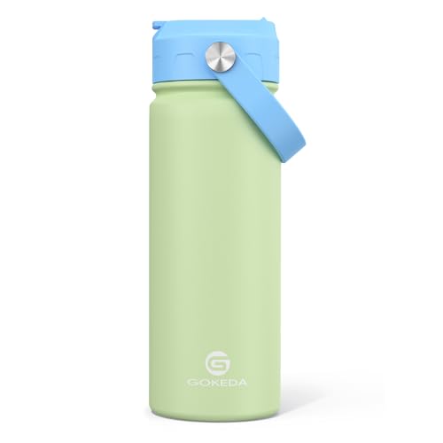18oz Kids Water Bottle, Insulated Water Bottles with Stickers, 18/8 Stainless Steel Vacuum Leak Proof Straw Cup for School, Gifts for Boys Girls(Blue,Green) - color: Blue Green