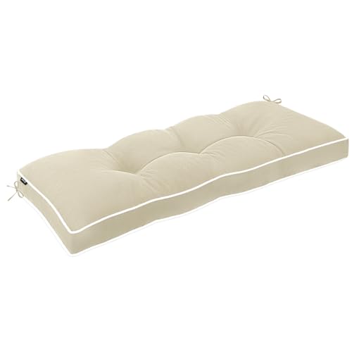 Favoyard Indoor/Outdoor Waterproof Bench Cushion, Beige 48 x 16 inch | 3-Year Fade-Resistant Tufted Pad for Patio Garden Porch Swing Window Kitchen, Non-Slip Ties, High-Density Support, Piped Edge - color: Beige, size: 48 x 16 In