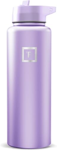 IRON °FLASK 40 oz Wide Mouth Water Bottle with Straw | Insulated Stainless Steel Sports Water Bottle with Leakproof Straw Lid - BPA Free, Cold 24 Hrs, Sweat Free (Lavender) - color: Lavender, style: Straw - 40 Oz (1 Lid)