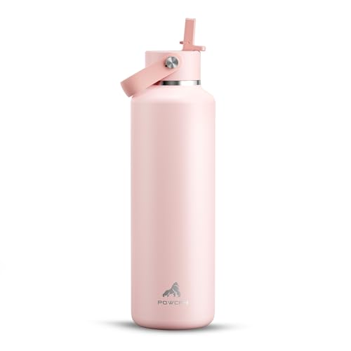 POWCAN 24 oz Water Bottle Insulated: Leakproof, Keep Cold 24H, Car Cupholder Friendly, Top Handle, Lightweight, Metal Water Bottle with Straw for Outdoors, Trip, Fitness, Gift, Running (Cotton Candy) - color: Cotton Candy, size: 24 Ounces
