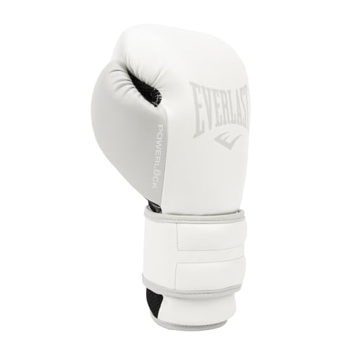Everlast Powerlock 2 Hook & Loop Boxing Gloves | Fight Training Gloves | Hook and Loop with Durable Hand & Wrist Support | Heavy Bag & Fitness Training - color: White / Gray, size: 12 oz