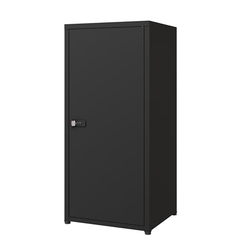 MIOCASA Metal Storage Cabinet with Lock, 3 Adjustable Shelves Single Door Steel Locker for Home, Office & Garage (Black) - color: Black