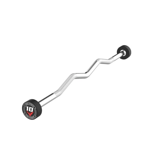 Rubber Coated Fixed Barbell, Pre-Loaded Weights EZ Curl Solid Steel Barbells, Weighted Bar for Weightlifting Exercise, Bodybuilding, Strength Training, Squat Rack & Bench Press - style: 10LB