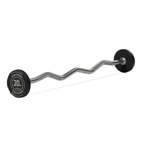 Titan Fitness Rubber Curl Fixed Barbells, Pre-Loaded Weight Bar for Strength Training & Weightlifting - color: EZ Curl Fixed Barbell, size: 20 LB