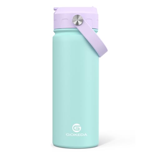 GoKEDA 18oz Kids Water Bottle, Insulated Bottles with Stickers, 18/8 Stainless Steel Vacuum Leak Proof Straw Cup for School, Gifts for Boys Girls(PurpleGreen) - color: Purple Green