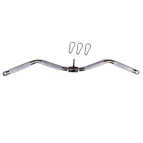 Lat Cable Machine Attachment Curl Pulldown Barbell Revolving Bar, Multi-Exerciser Cable Attachment, Solid Steel Tricep Press Down Bar with Rubber Handgrips & Revolving Hanger - color: 28 Inch Chrome