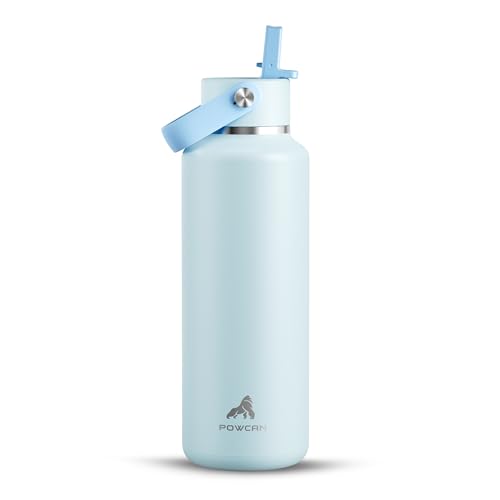 POWCAN 18 oz Insulated Water Bottle: Leakproof, Keep Cold 24H, BPA-Free, Top Handle, Stainless Steel Water Bottle with Straw for Travel, School, Outdoors, Camping, Sport, Gift for Kids (Sea Breeze) - color: Sea Breeze, size: 18 Ounces