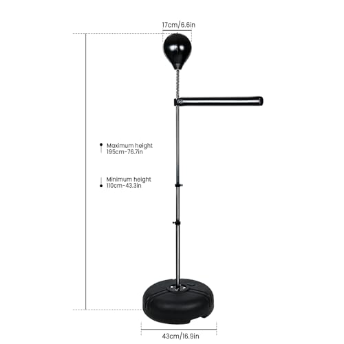 INNOLIFE Adjustable Freestanding Boxing Bag for Adults, Cobra Bag Punching Trainer with Speed Bag Stand, Boxing Equipment for Home Gym Training, Black