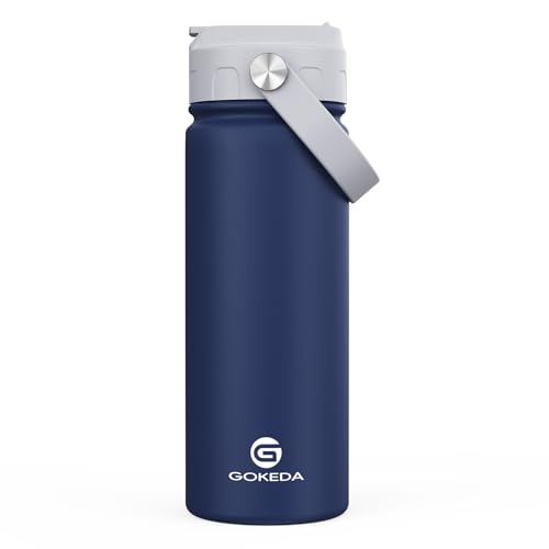 GoKEDA 18oz Kids Water Bottle, Insulated Water Bottles with Stickers, 18/8 Stainless Steel Vacuum Leak Proof Straw Cup for School, Gifts for Boys(Dark Blue) - color: Sapphire Blue