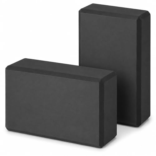 High Density EVA Yoga Blocks 2 Pack, 280g Pro-Level Exercise Brick (46-50 Shore C Firmness), Odor-Free & Non-Slip Foam Props for Yoga, Pilates & Stretching, Stealth Black
