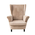 NILUOH Thick Velvet Wingback Chair Slipcovers 2-Piece, Stretch Wing Chair Covers Soft Sofa Slipcover Wing Back Armchair Cover Furniture Protector for Living Room - color: Khaki