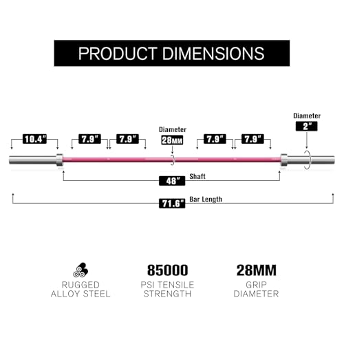 RITFIT Olympic Barbell 4ft/6ft - 2 Inch Weight Bar for Strength Training, Weightlifting, Squat, Deadlift, Bench Press, Curl, Overhead Press - 350lbs/500lbs Capacity - color: Pink, size: 6FT without Collar
