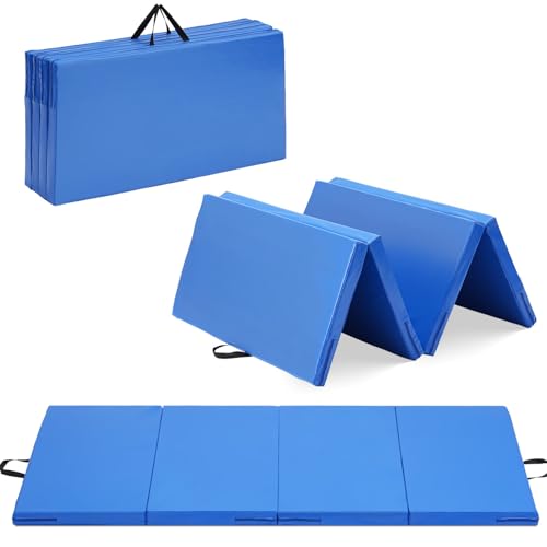 Gymnastics Mat, 3'x6'/4'x6' Thick Folding Kids' Gymnastic Tumbling Mat with Carrying Handles for Home Gym Exercise & Play - color: 3x6FT-Blue