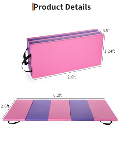 Gymnastics Mat, 6.2x2.6 Ft Five-fold 2-Inch Thick, For Yoga & Pilates