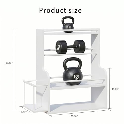 APRTAT Bamboo Dumbbell Rack, Adjustable Weight Rack for Home Gym, All-in-One Workout Equipment Storage for Dumbbells, Kettlebells, Yoga Mats & Balls - color: White