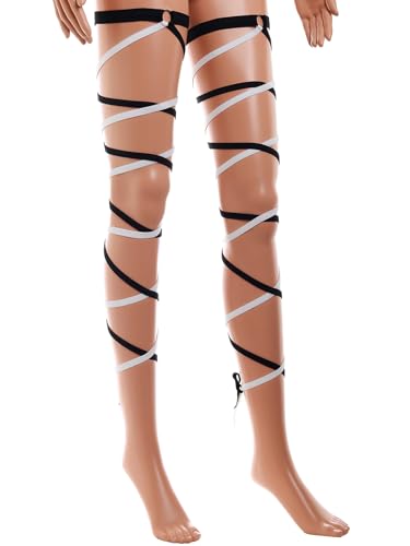 Rave Leg Wraps Elastic Garter Plus Size Leg Straps Music Festivals Outfits for Women - color: Black-white