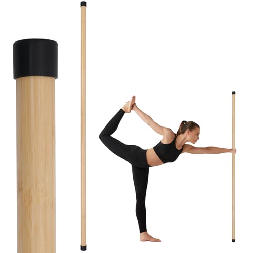 P Polerden Yoga Stick, 5ft Exercise Stick for Mobility, Stretching Stick with Non-Slip Ends, Exercise Dowel for Pilates, Balance Pole and Stretch Bar for Stretching Equipment - size: 1 PCS 58 inches Natural Bamboo