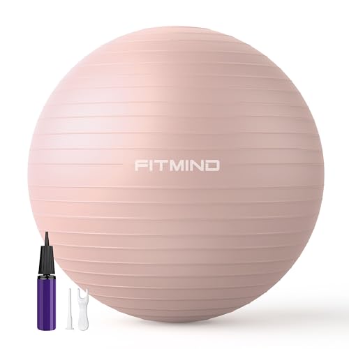 FITMIND_ Extra Thick Exercise Ball Yoga Ball 22in/26in/30in for Workout Pregnancy Stability,Anti-Burst and Slip Resistant Swiss Ball with Pump for Yoga, Pilates, Fitness,Birthing,Physical Therapy - color: pink, size: 26-30in/65-75cm