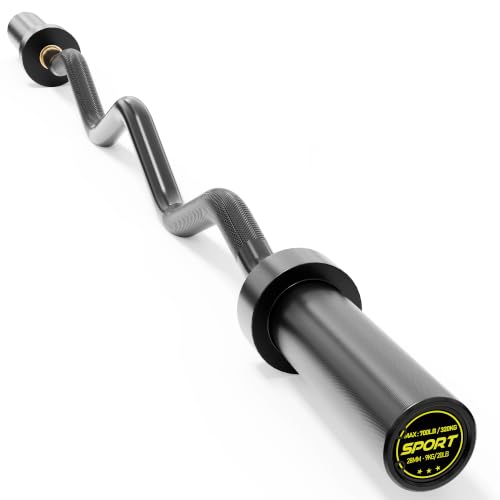 Olympic EZ Curl Bar 47" – 700LB Capacity 2-Inch Curling Bar for Bicep & Tricep Workouts, Hip Thrusts, Squats, Rows – Anti-Slip Diamond Knurling, Ergonomic Wrist-Friendly Curved Shaft for Home Gym - color: Black