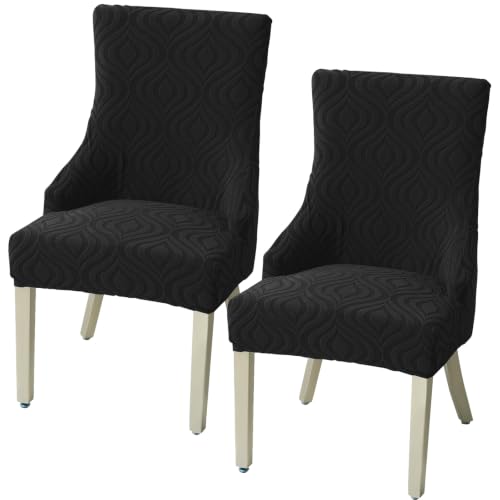 Wingback Dining Chair Covers Stretch Wing Back Side Chair Slipcover Accent Chair Cover Slipcover with Arm Chair Protector Cover for Dining Living Room (Black, 2PCS) - color: Peach- Black, size: 2 PCS