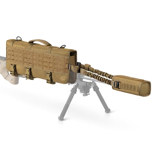 Savior Equipment 20" MOLLE Tactical Rifle Scope Carry Case & Muzzle Cover w/Hook Backing, Padded 600D Heavy Duty Polyster to Protect Firearm During Transportation - color: Dark FDE