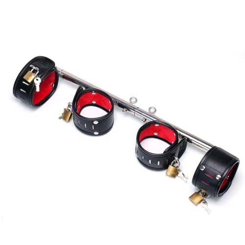 Heavy Duty Stainless Steel Expandable Spreader Bar with 4pcs PU Black--Pink Skull Pattern Detachable Adjustable Straps,Workout Bar for Home Indoor Gym Training Kit - style: Integration-SBlackRed