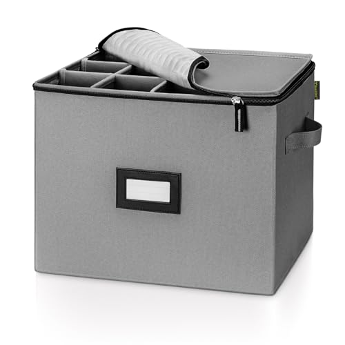 BALEINE China Storage Containers, Sturdy Quilted Wine Glass Storage, Plate Organizer with Carry Handles, Moving Boxes for Dishes, Cups, Mugs and Stemware (Champagne Flute, Hard Shell Grey) - color: Grey, style: Champagne Flute-Hard Shell