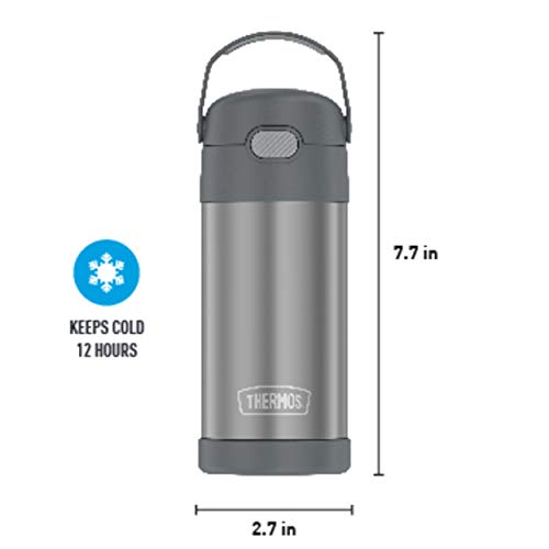 THERMOS FUNTAINER Water Bottle with Straw - 12 Ounce - Kids Stainless Steel Vacuum Insulated Water Bottle with Lid, Grey (Pack of 6) - color: Gray, size: 12 Ounces (Pack of 6)