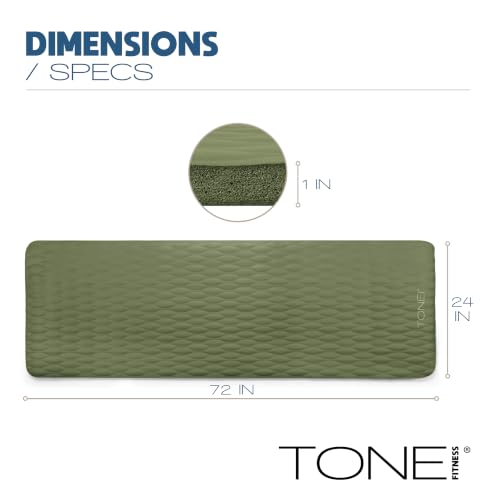 Tone Fitness 1-Inch Thick Yoga Mat | High-Density, Non-slip Exercise Mat with Carrying Strap for Yoga, Pilates, & Home Gym Workouts | Multiple Options - color: Green, style: Mesh