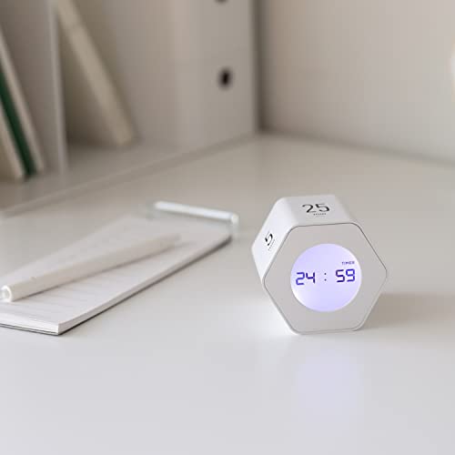 mooas Multi-Hexagon Clock Cube Timer, Digital Clock Time Timer, Pomodoro Timers, Backlit Display 12/24H Mode Count up & Countdown, Rotating Various time presets ideal for Classroom Gym Kitchen (White) - color: White, Mint, Yellow