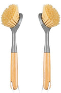 2 Pack Dish Brushes with Bamboo Handle, Kitchen Dish Scrubber Built-in Scraper, Scrub Brush for Pans, Pots, Counter & Kitchen Sink Cleaning, Dishwashing and Cleaning, Perfect Cleaning Tools, Gray - color: Gray