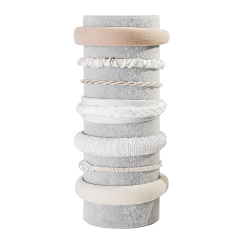 Headband Holder Organizer, Soft Velvet Tower Hairband Stand Display, Vertical Hair Hoop Accessories Jewelry Storage for Women Girls (Gray Beige Velvet) - color: Vertical Gray Beige Velvet