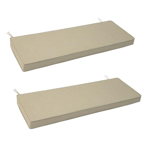 Outdoor Bench Cushion, Water-Resistant & Fade-Resistant, Porch Swing Cushions with Ties, Patio Furniture Seat Pads for Garden Settee, Removable Cover Non-Slip Bottom, 48 x 16 Inch, Set of 2, Natural - color: Natural, size: 48" x 16" 2 Pack