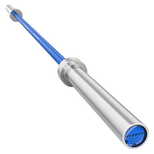 RitFit Elite 7ft Olympic Barbell, Robust 45lb Barbell for Weightlifting and Powerlifting, Superior Olympic Bar with Exceptional 500lbs Load Capacity, Weight Bar for 2” Standard Plates - color: Silver/Blue, size: 7 ft 500 lb 45 lb without Collar