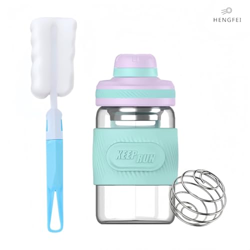 Glass Shaker Bottle 12oz for Protein Mixes, Borosilicate Glass Shaker with Strainer and Silicone Sleeve (Lilac-Cyan) - color: Lilac-Cyan,12oz