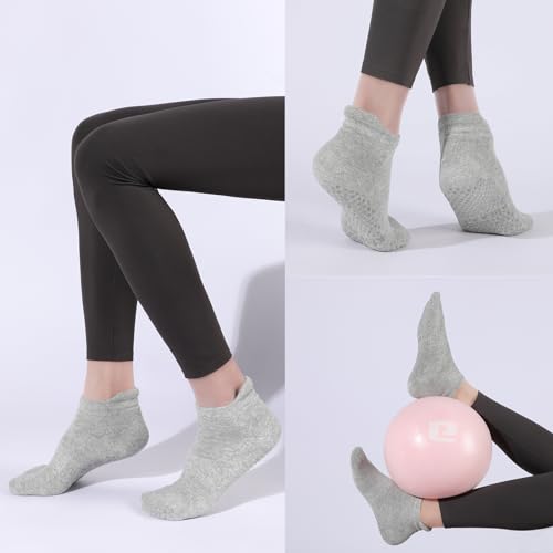 loudashuaiqi Grip Pilates Socks Non Slip Athletic Yoga Socks with Grips for Women Grippy socks for Hospital Workout Barre - style: Black/Dark Grey/Light Grey