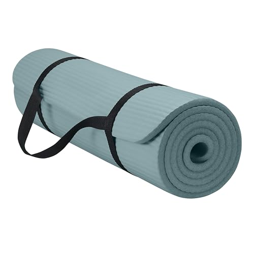 Gaiam Thick Yoga Mat, Exercise & Fitness Mat with Easy-Cinch Carrying Strap | Non-Slip NBR Foam | Joint Cushioning | Yoga, Pilates, Fitness & Floor Workouts | 72"L x 24"W - color: Balsam
