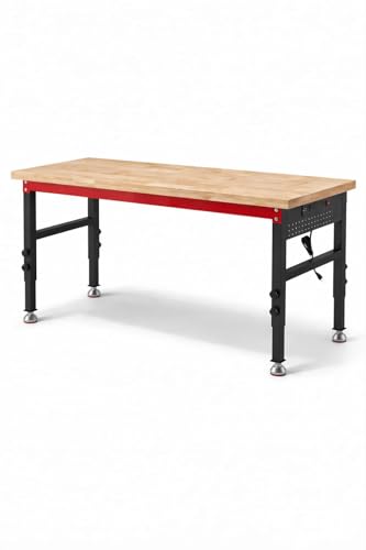 70" Heavy Duty Workbench, 2500 LBS Load Capacity Work Bench with 1.2" Laminated Wood Top & Reinforced Steel Frame, Adjustable Height Work Table for Garage, Workshop, Office, Home (Feet) - size: 70"丨Feet