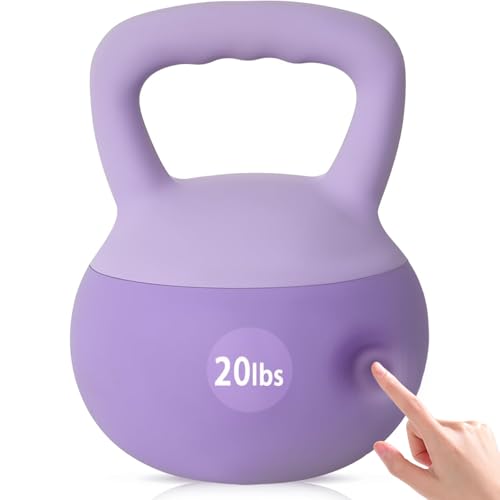 soges PVC One-Piece Kettlebell with Wide Handles, Strength Training Kettlebells 5lb to 35lb Optional for Women of Different Levels, Iron Sand Filled Soft Kettlebell - color: 20lbs - Purple