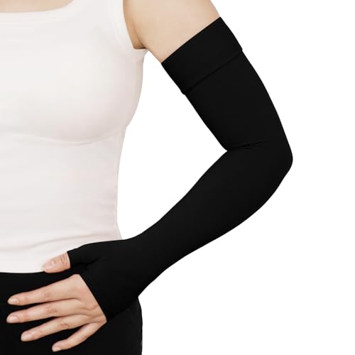 Lymphedema Compression Arm Sleeves for Women Men with Gauntlet, 20-30 mmHg Graduated Compression Full Arm Support for Arthritis, Bursitis, Edema (Single) - color: Black(Single), size: XX-Large