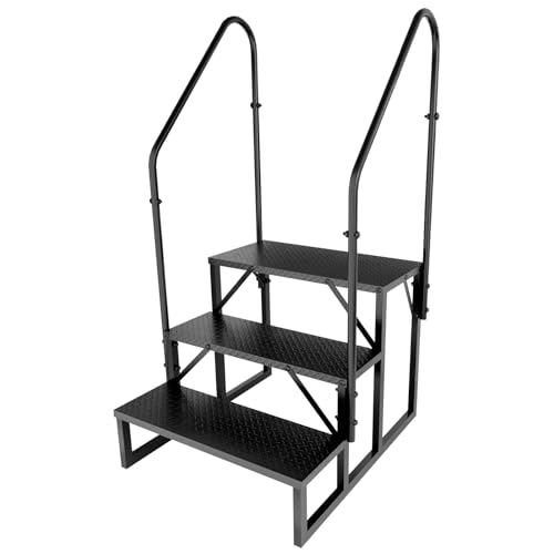 RV Step 3 Step Ladder with 2 Handrails | Anti-Slip Pedal, Triangular Reinforcement, Easy Assembly, Heavy Duty, Thickened - style: 3 handrails Step