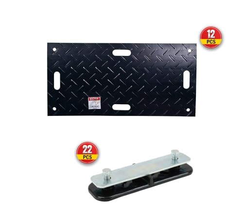 Mytee Products 12Pcs 2' x 4' Ground Protection Mats w/ 22 Pcs Single Connectors - Double Sided Diamond Plated Tread Design High Density Polyethylene Mat, Easily Supports 20 Ton Loads on Lawns, Dirt - size: 12 - Pack