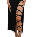 Elastic Cross Thigh Garter String Chain Leg Wraps, Punk Black Harajuku String Chain Body Jewelry for Women - color: Black