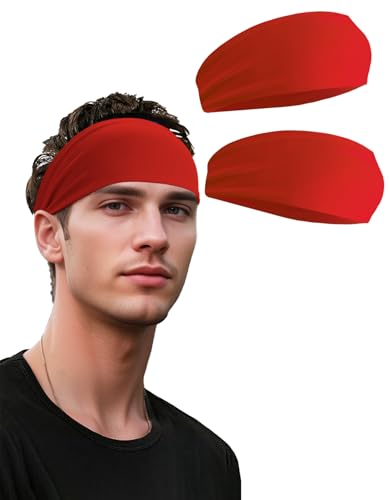 Headbands for Men & Women, Sweat Headband Non-Slip Sweatband Sports Running Cycling Yoga Basketball Workout Football Training - color: Red Pack