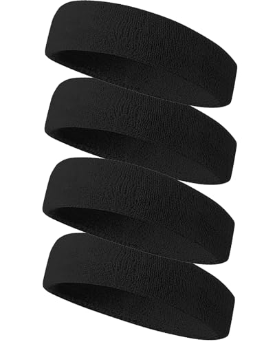 Tanluhu Sweatbands Sport Headbands for Men & Women,Terry Cloth Sweat Band for Tennis, Running, Basketball, Working Out, Exercise- Athletic Sweat Cotton Headband Outdoor - color: Black/BlackBlack/Black